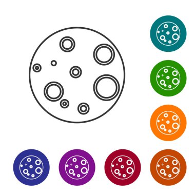 Gri çizgi Ay simgesi beyaz arkaplanda izole edildi. Simgeleri renk daire düğmelerine ayarla. Vektör İllüstrasyonu