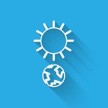 Beyaz çizgi Gündönümü simgesi uzun gölgeli izole edilmiş. Vektör İllüstrasyonu