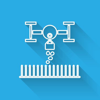 Tohum ekme ikonu için İHA kontrollü akıllı çiftlik uzun gölgeli izole edilmiş. Tarım şirketi için icat teknolojisi. Vektör İllüstrasyonu