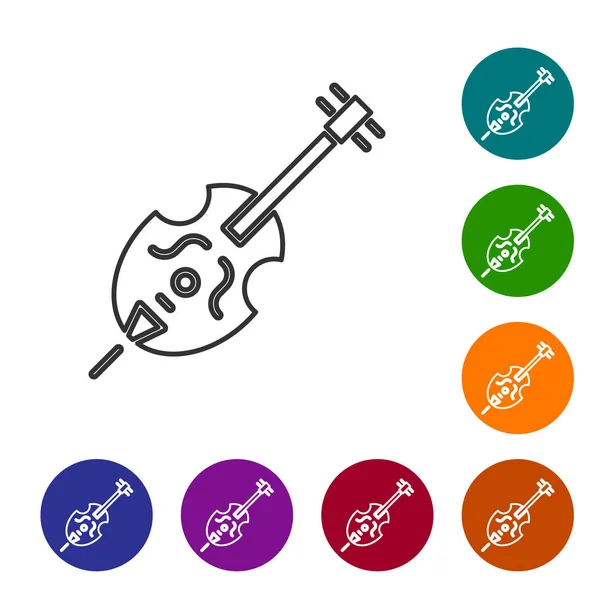 Línea gris Icono de violín aislado sobre fondo blanco. Instrumento musical. Establecer iconos en botones de círculo de color. Ilustración vectorial — Vector de stock