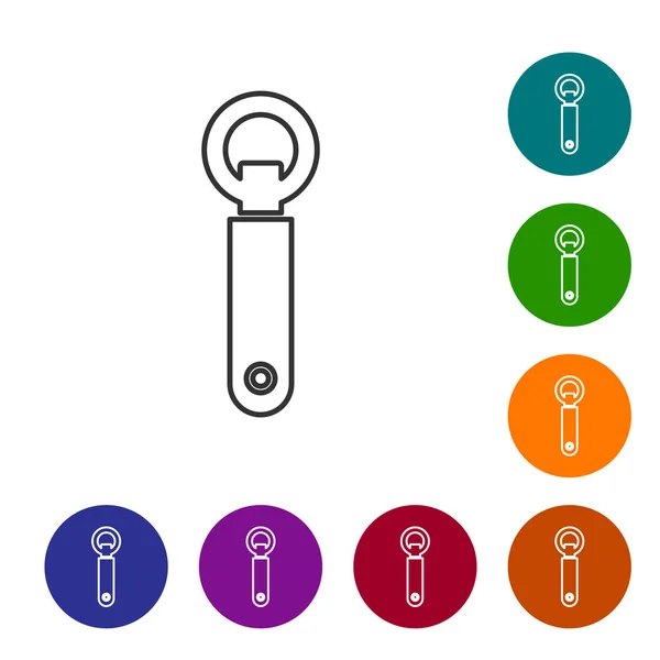 Línea gris Icono de abrebotellas aislado sobre fondo blanco. Establecer iconos en botones de círculo de color. Ilustración vectorial — Archivo Imágenes Vectoriales