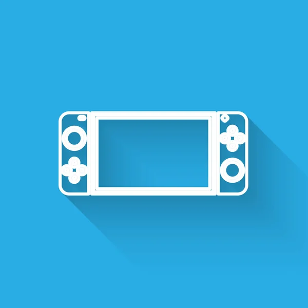 White line Portable video game console icon isolated with long shadow. Gamepad sign. Gaming concept. Vector Illustration — Stock Vector