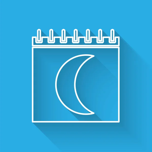 Fehér vonal Hold fázisok naptár ikon elszigetelt hosszú árnyék. Vektorillusztráció — Stock Vector