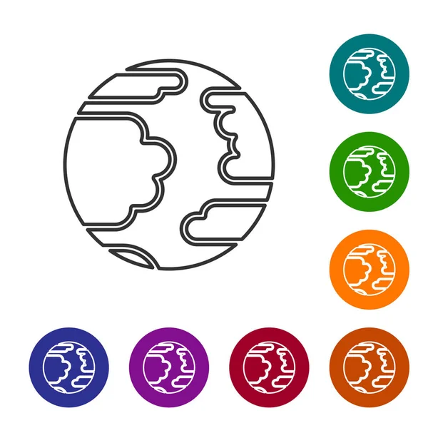 Linea grigia Icona Planet Mercury isolata su sfondo bianco. Imposta le icone nei pulsanti del cerchio dei colori. Illustrazione vettoriale — Vettoriale Stock
