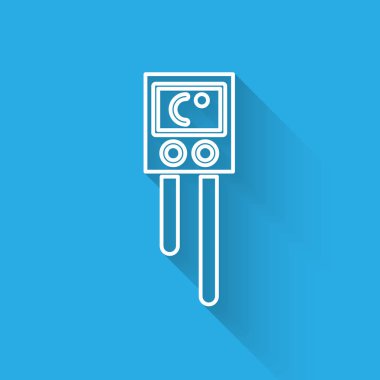 Beyaz çizgi sıcaklığı ve nem sensörü simgesi uzun gölgeli izole edilmiş. Vektör İllüstrasyonu