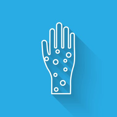 Sedef hastalığı ya da egzama ikonu olan beyaz çizgili El uzun gölgeli. Alerjene veya kronik vücut sorununa karşı insan derisi tepkisi kavramı. Vektör İllüstrasyonu