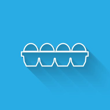 Beyaz çizgili Tavuk yumurtası, uzun gölgeli bir kutunun içinde. Vektör İllüstrasyonu