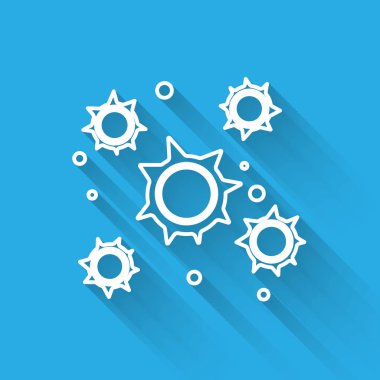 Beyaz çizgi bakteri simgesi uzun gölge ile izole. Bakteriler ve mikroplar, mikroorganizma hastalığı neden, hücre kanseri, mikrop, virüs, mantar. Vektör Illustration