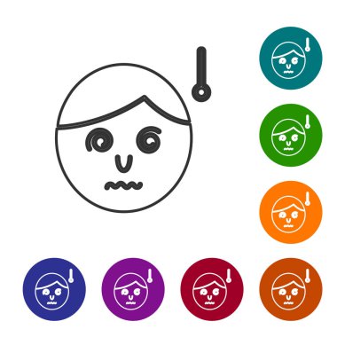 Gri çizgi yüksek insan vücut ısısı ya da beyaz arka planda izole edilmiş ateş ikonu. Hastalık, soğuk algınlığı, grip belirtileri. Simgeleri renk daire düğmelerine ayarla. Vektör İllüstrasyonu