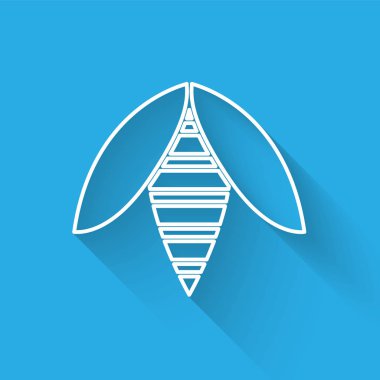 Beyaz çizgi Arı simgesi uzun gölgeli izole edilmiş. Tatlı doğal yemek. Bal arısı ya da kanat sembollü apis. Uçan böcek. Vektör İllüstrasyonu