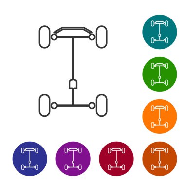 Gri çizgi Chassis araba simgesi beyaz arka planda izole edildi. Simgeleri renk daire düğmelerine ayarla. Vektör İllüstrasyonu