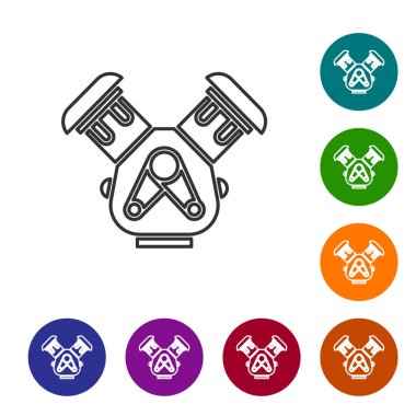 Gri çizgili araba motoru simgesi beyaz arka planda izole edildi. Simgeleri renk daire düğmelerine ayarla. Vektör İllüstrasyonu