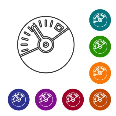 Gri çizgi hız göstergesi simgesi beyaz arkaplanda izole edildi. Simgeleri renk daire düğmelerine ayarla. Vektör İllüstrasyonu