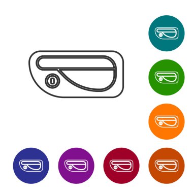 Gri çizgi araba kapı kolu simgesi beyaz arka planda izole edildi. Simgeleri renk daire düğmelerine ayarla. Vektör İllüstrasyonu