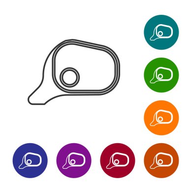 Beyaz arka planda gri çizgi aynası ikonu var. Simgeleri renk daire düğmelerine ayarla. Vektör İllüstrasyonu