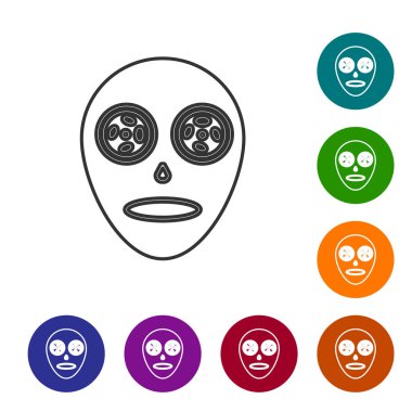 Gri çizgi. Yüz maskesi simgesi beyaz arkaplanda izole edilmiş. Kozmetoloji, ilaç ve sağlık hizmetleri. Simgeleri renk daire düğmelerine ayarla. Vektör İllüstrasyonu