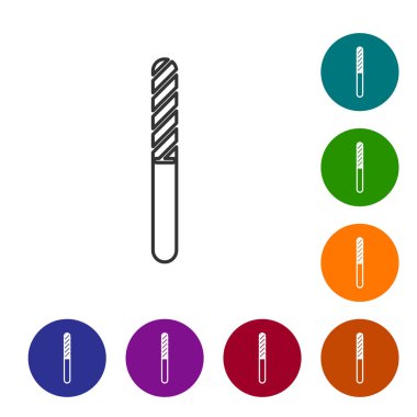 Gri çizgi tırnak dosya simgesi beyaz arkaplanda izole edildi. Manikür aleti. Simgeleri renk daire düğmelerine ayarla. Vektör İllüstrasyonu