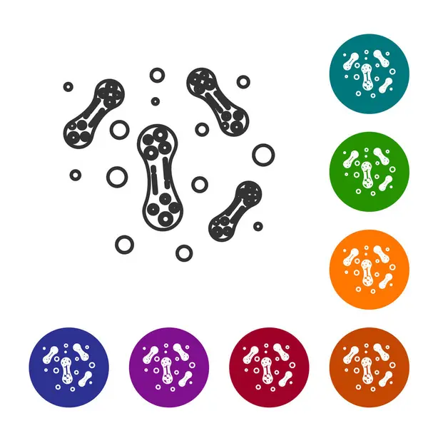 Grijze lijn Bacteriën pictogram geïsoleerd op witte achtergrond. Bacteriën en ziektekiemen, micro-organisme ziekte veroorzaken, celkanker, microbe, virus, schimmels. Stel pictogrammen in de kleur cirkel knoppen. Vector Illustratie — Stockvector