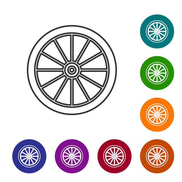 Grey line Car wheel icon isolated on white background. Set icons in color circle buttons. Vector Illustration