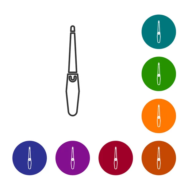 Línea gris Icono de lima de uñas aislado sobre fondo blanco. Herramienta de manicura. Establecer iconos en botones de círculo de color. Ilustración vectorial — Archivo Imágenes Vectoriales