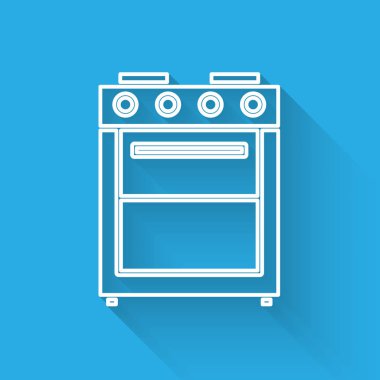 Beyaz çizgi fırın simgesi uzun gölgeli izole edilmiş. Fırın tabelası. Vektör İllüstrasyonu