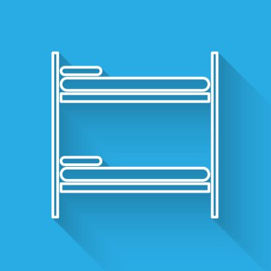 Beyaz çizgi yatak ikonu uzun gölgeli izole edilmiş. Vektör İllüstrasyonu