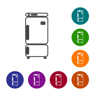 Gri çizgi buzdolabı simgesi beyaz arka planda izole edildi. Buzdolabı buzdolabı. Ev aletleri ve aletler. Simgeleri renk daire düğmelerine ayarla. Vektör İllüstrasyonu
