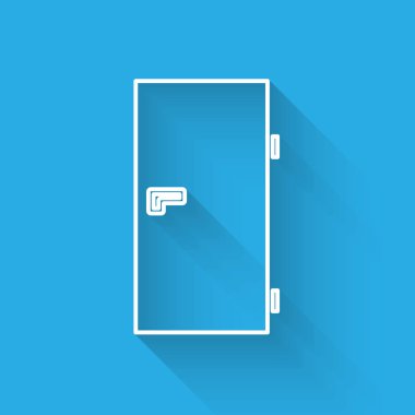 Beyaz çizgi kapalı kapı simgesi uzun gölgeli izole edilmiş. Vektör İllüstrasyonu