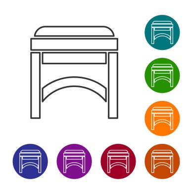 Gri çizgi sandalye simgesi beyaz arkaplanda izole edildi. Simgeleri renk daire düğmelerine ayarla. Vektör İllüstrasyonu