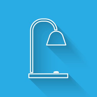 Beyaz çizgi masa lambası ikonu uzun gölgeli izole edilmiş. Vektör İllüstrasyonu