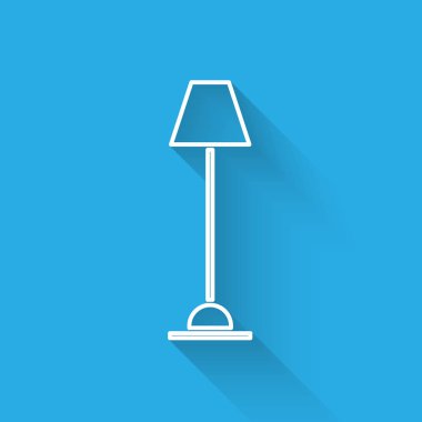 Beyaz çizgi lamba ikonu uzun gölgeli izole edilmiş. Vektör İllüstrasyonu