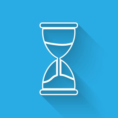 Beyaz çizgi. Uzun gölgeli kum ikonu akan eski kum saati. Kum saati işareti. İş ve zaman yönetimi kavramı. Vektör İllüstrasyonu