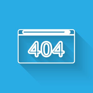 Beyaz çizgi sayfası, uzun gölgeli bir 404 hata ikonuyla izole edilmiş. Şablon sayfanın bulunmadığını bildiriyor. Vektör İllüstrasyonu