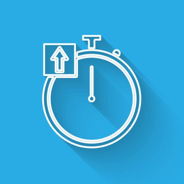 Beyaz çizgi Stopwatch simgesi uzun gölgeli izole edildi. Zaman göstergesi. Kronometre işareti. Vektör İllüstrasyonu