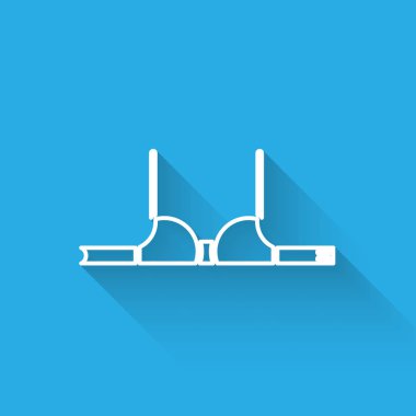 Beyaz çizgi sütyen simgesi uzun gölgeli. Kadın iç çamaşırı. Vektör İllüstrasyonu