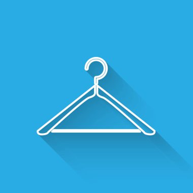 Uzun gölgeli beyaz çizgili elbise askısı ikonu. Vestiyer ikonu. Kıyafet servis sembolü. Çamaşır askı tabelası. Vektör İllüstrasyonu