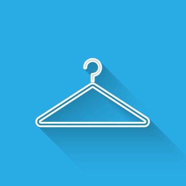 Uzun gölgeli beyaz çizgili elbise askısı ikonu. Vestiyer ikonu. Kıyafet servis sembolü. Çamaşır askı tabelası. Vektör İllüstrasyonu