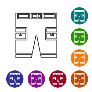 Beyaz arka planda gri çizgi ya da pantolon simgesi izole edildi. Simgeleri renk daire düğmelerine ayarla. Vektör İllüstrasyonu