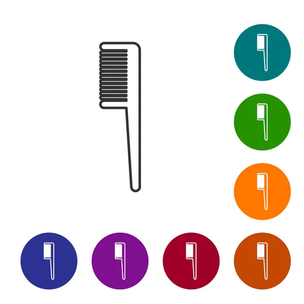 Graue Linie Haarbürste Symbol isoliert auf weißem Hintergrund. Kamm-Haarschild. Friseur-Symbol. setzen Sie Symbole in Farbkreis-Buttons. Vektorillustration — Stockvektor