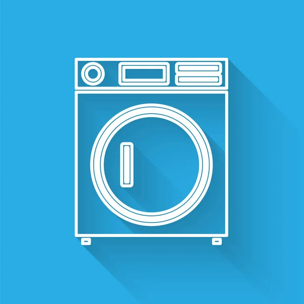 Λευκή γραμμή Washer εικόνα απομονώνονται με μεγάλη σκιά. Εικονίδιο πλυντηρίου. Πλυντήριο ρούχων - πλυντήριο ρούχων. Σύμβολο οικιακής συσκευής. Εικονογράφηση διανύσματος — Διανυσματικό Αρχείο