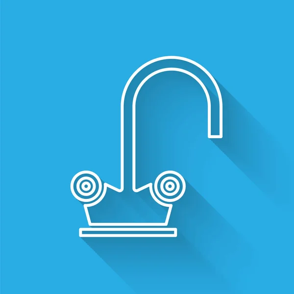 White line Water tap icon isolated with long shadow. Vector Illustration — 스톡 벡터