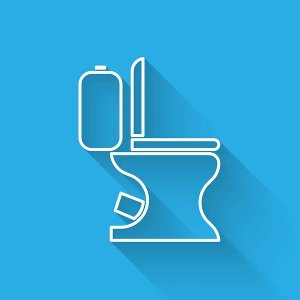 Weiße Linie Toilettenschüssel Symbol isoliert mit langem Schatten. Vektorillustration — Stockvektor