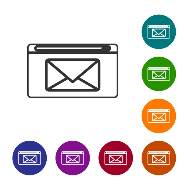 Graue Linie Post und E-Mail-Symbol isoliert auf weißem Hintergrund. Umschlag-Symbol E-Mail. E-Mail-Zeichen. setzen Sie Symbole in Farbkreis-Buttons. Vektorillustration — Stockvektor