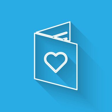 Sevgililer Günü broşüründe uzun gölgeli kalp ikonu olan beyaz çizgi. Kutlama için davetiye ya da tebrik kartı şablonu. Vektör İllüstrasyonu