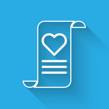 Sevgililer Günü kalp ikonu uzun gölgeli beyaz çizgi. Mesaj aşkım. Aşk ve romantizm mektubu. Vektör İllüstrasyonu