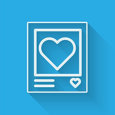 Beyaz çizgi boş fotoğraf çerçeveleri ve uzun gölgeli kalp simgesi. Sevgililer Günü sembolü. Vektör İllüstrasyonu