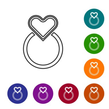 Gri çizgi alyans simgesi beyaz arkaplanda izole edildi. Gelin ve damat mücevher tabelası. Evlilik sembolü. Elmas yüzük. Simgeleri renk daire düğmelerine ayarla. Vektör İllüstrasyonu