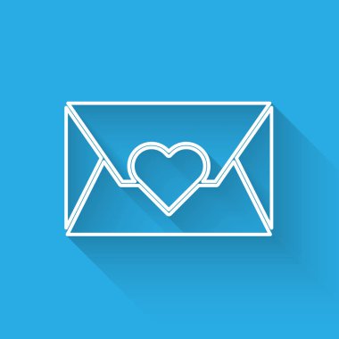 Sevgililer Günü kalp ikonu uzun gölgeli beyaz çizgi. Mesaj aşkım. Aşk ve romantizm mektubu. Vektör İllüstrasyonu