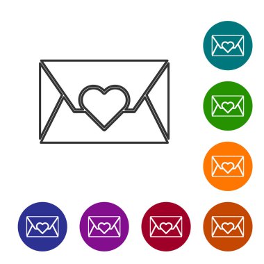 Beyaz arka planda Sevgililer Günü kalp ikonu olan gri çizgi. Mesaj aşkım. Aşk ve romantizm mektubu. Simgeleri renk daire düğmelerine ayarla. Vektör İllüstrasyonu