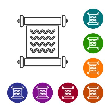 Gri çizgi kararnamesi, kağıt, parşömen, parşömen simgesi beyaz arkaplanda izole edilmiş. Simgeleri renk daire düğmelerine ayarla. Vektör İllüstrasyonu